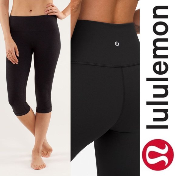 Black Wunder Under Crop Training Leggings by Lululemon Athletica Size 6 - Picture 1 of 11